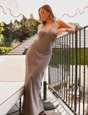 Women's Christmas Dress – Satin, Halter V-Neck, Maxi