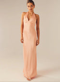 Women's Christmas Dress – Satin, Halter V-Neck, Maxi