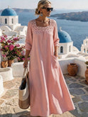 Women's Christmas Dress – Lace Trim, Maxi, Pockets
