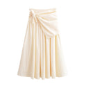 Women's Midi Skirt – High-Waisted, Wrap Tie, Lace Trim