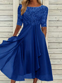Women's Christmas Dress – Embroidered Lace, Chiffon, Midi