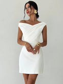 Women's Party Mini Dress – Off-the-Shoulder, Draped Crepe