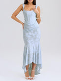 Women's Maxi Dress – Corset Jacquard, Ruched Waist, Boning