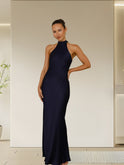 Women's Christmas Dress – Satin, High-Neck, Sleeveless