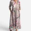 Maxi Dress Floral V Neck Three Quarter Sleeve