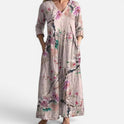 Maxi Dress Floral V Neck Three Quarter Sleeve