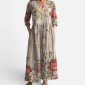 Maxi Dress Floral V Neck Three Quarter Sleeve