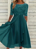 Women's Christmas Dress – Embroidered Lace, Chiffon, Midi