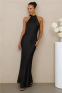 Women's Christmas Dress – Satin, High-Neck, Sleeveless