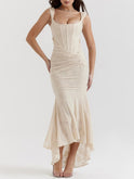 Women's Maxi Dress – Corset Jacquard, Ruched Waist, Boning