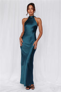 Women's Christmas Dress – Satin, High-Neck, Sleeveless