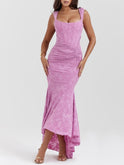Women's Maxi Dress – Corset Jacquard, Ruched Waist, Boning