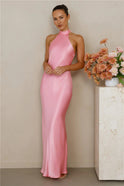 Women's Christmas Dress – Satin, High-Neck, Sleeveless