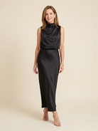 Olivienne | Sleeveless Draped High Neck Midi Dress 0
