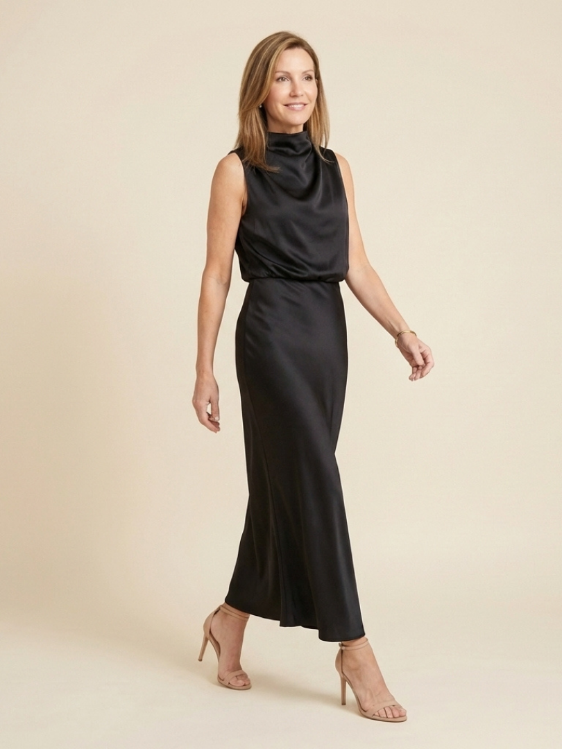 Olivienne | Sleeveless Draped High Neck Midi Dress 1