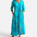 Maxi Dress Floral V Neck Three Quarter Sleeve