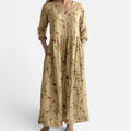 Maxi Dress Floral V Neck Three Quarter Sleeve