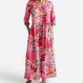 Maxi Dress Floral V Neck Three Quarter Sleeve