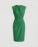 Women's Party Dress – Midi, Keyhole, Side Draping