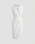 Women's Party Dress – Midi, Keyhole, Side Draping