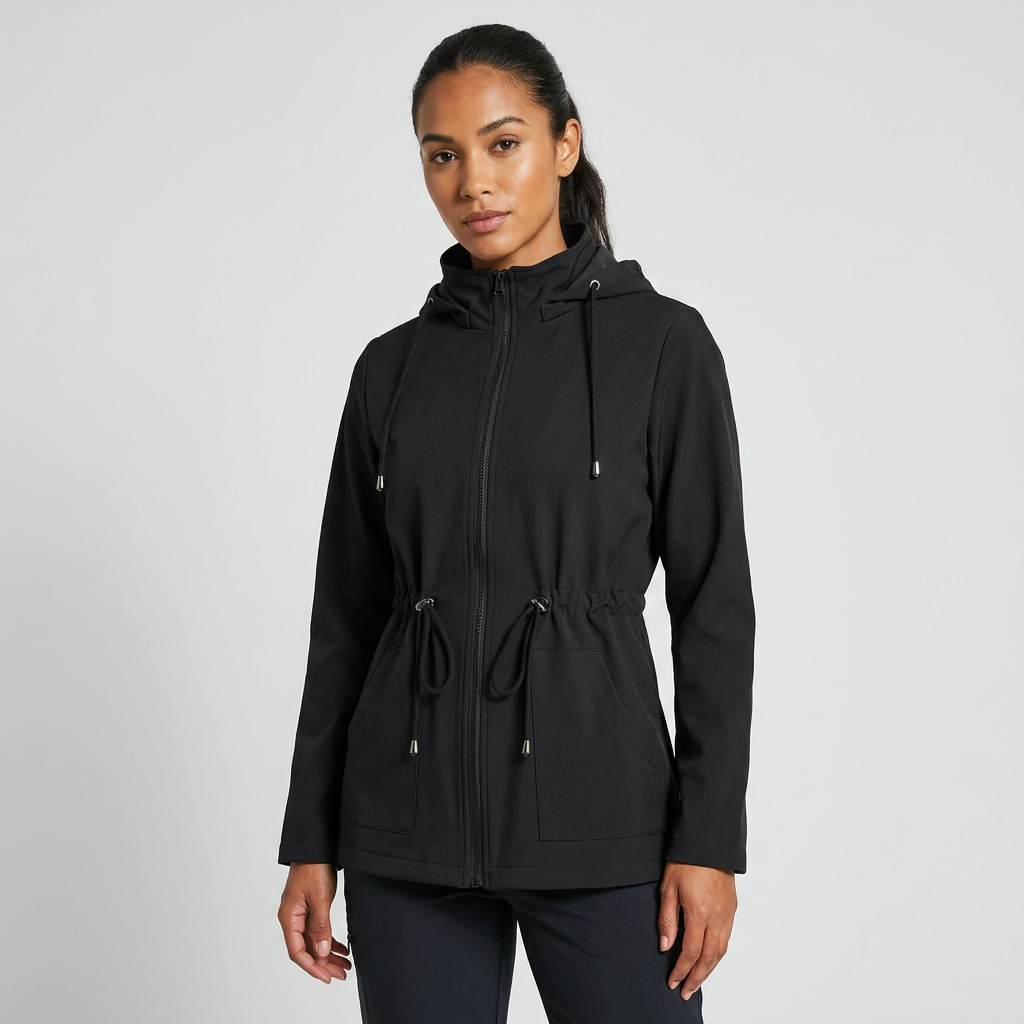 Qing - Casual Drawstring Waist Zip-Up Hooded Jacket 2