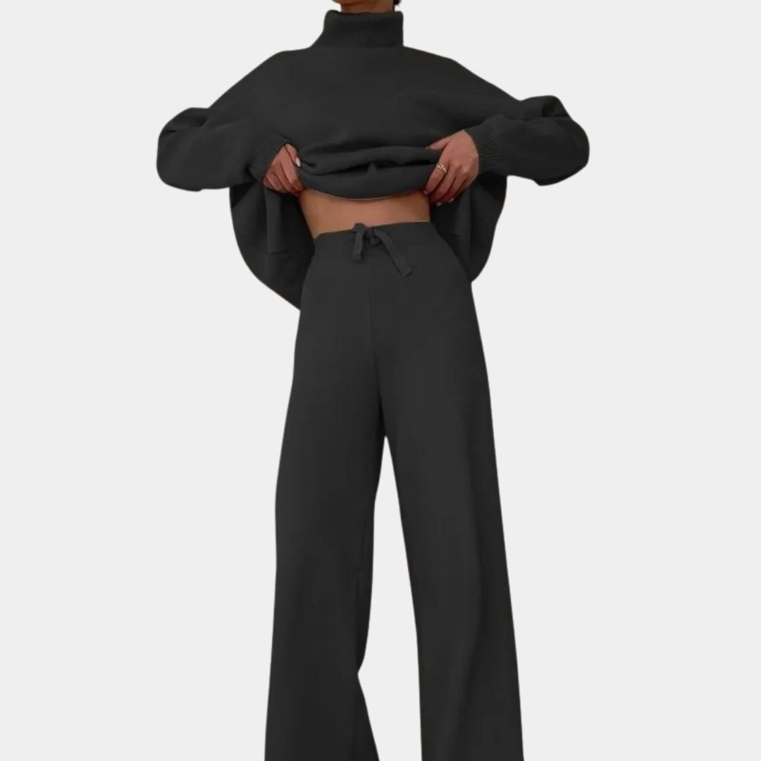 Ribbed Knit Wide Leg Set with Roll Neck for Women 10