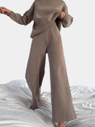 Ribbed Knit Wide Leg Set with Roll Neck for Women 2