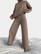 Ribbed Knit Wide Leg Set with Roll Neck for Women 3