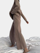 Ribbed Knit Wide Leg Set with Roll Neck for Women 4