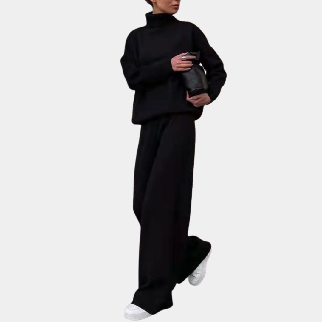 Ribbed Knit Wide Leg Set with Roll Neck for Women 7