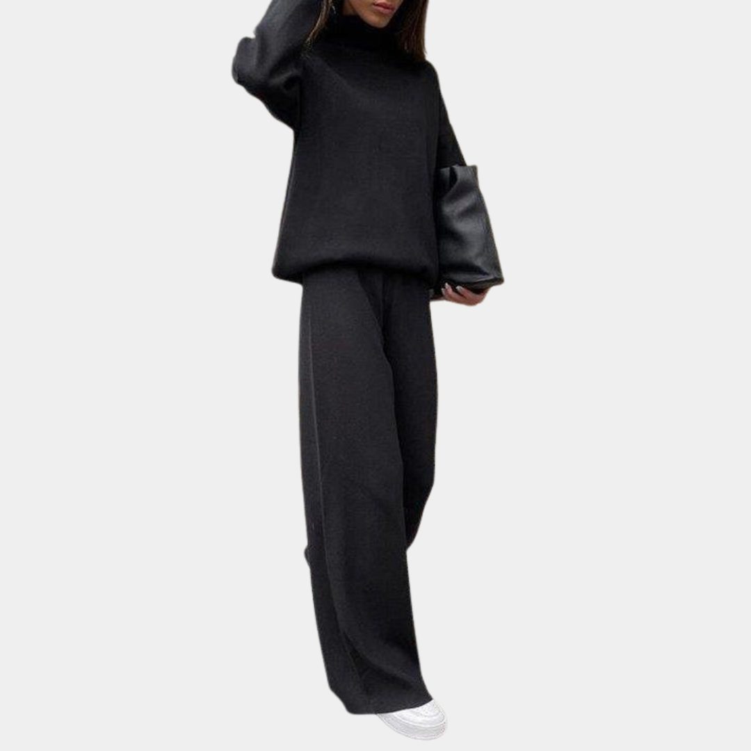 Ribbed Knit Wide Leg Set with Roll Neck for Women 8