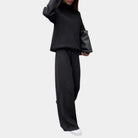 Ribbed Knit Wide Leg Set with Roll Neck for Women 8
