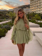 Rina Mini Dress | Retro, Long Ruffle Sleeves, Lightweight Polyester 0