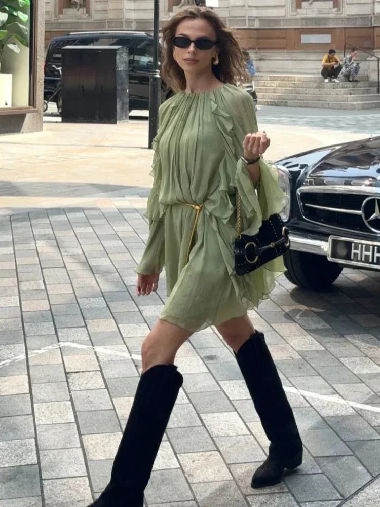 Rina Mini Dress | Retro, Long Ruffle Sleeves, Lightweight Polyester 3