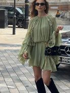 Rina Mini Dress | Retro, Long Ruffle Sleeves, Lightweight Polyester 4