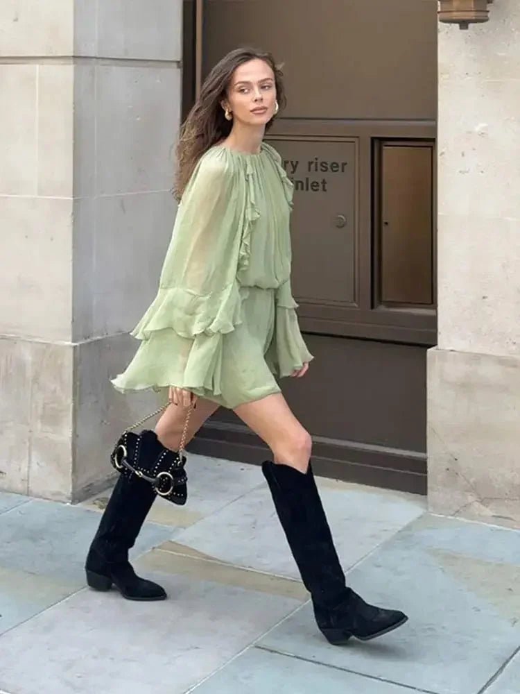 Rina Mini Dress | Retro, Long Ruffle Sleeves, Lightweight Polyester 5