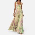 Pleated Floral Maxi Dress Square Neck Sleeveless