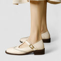Women's Mary Jane Flats with Buckle and Brogue Detail