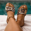 Women's Slide Sandals with Gold Buckle