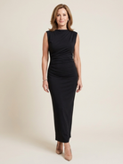 Sabine | Sleeveless Draped High Neck Midi Dress 0