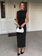 Sabine | Sleeveless Draped High Neck Midi Dress 2