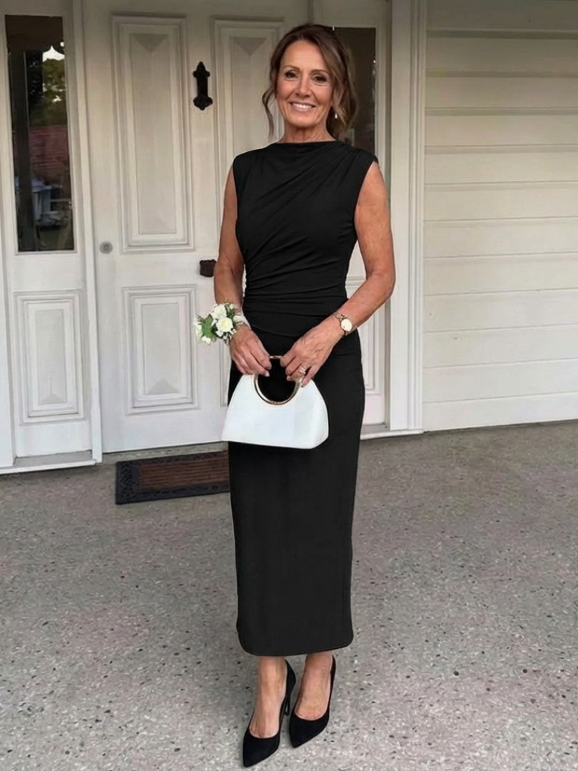 Sabine | Sleeveless Draped High Neck Midi Dress 2