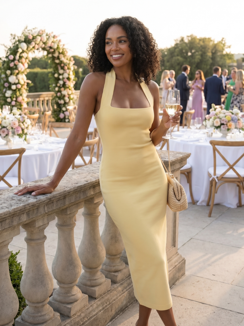 Sabre | Halter Neck Fitted Silhouette Midi Dress 4