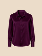 Satin Button-Down Shirt with Pointed Collar for Women 1