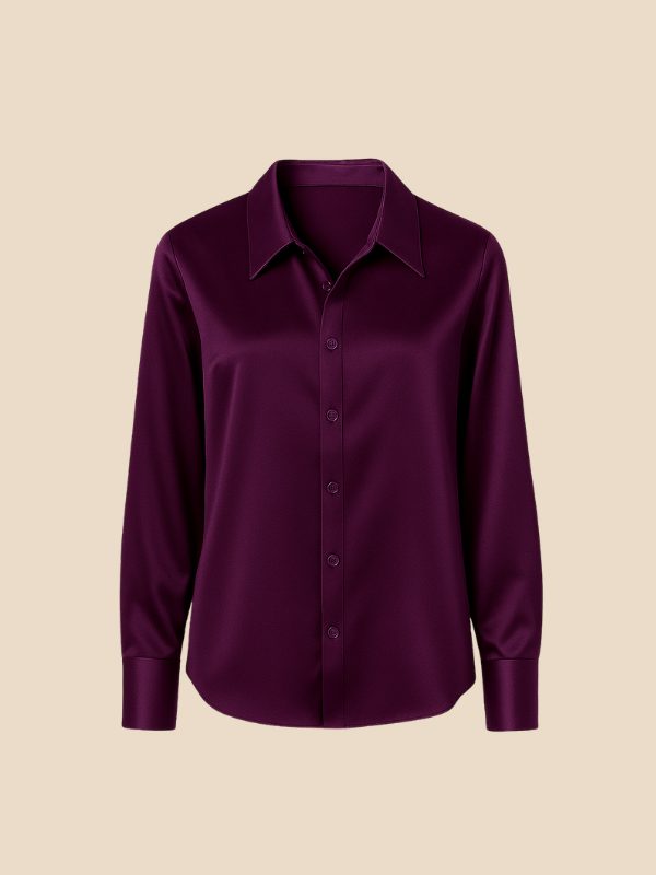 Satin Button-Down Shirt with Pointed Collar for Women 1
