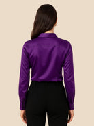 Satin Button-Down Shirt with Pointed Collar for Women 2