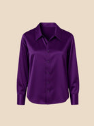 Satin Button-Down Shirt with Pointed Collar for Women 4
