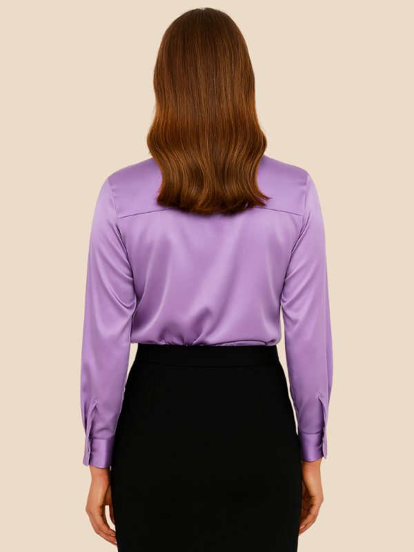 Satin Button-Down Shirt with Pointed Collar for Women 5