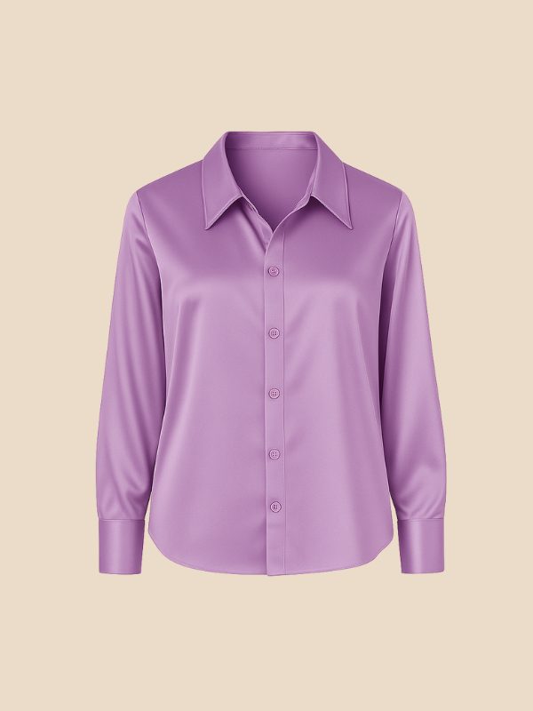 Satin Button-Down Shirt with Pointed Collar for Women 6