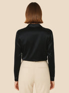 Satin Button-Down Shirt with Pointed Collar for Women 7